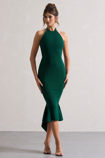 Maluma Bottle Green Halter-neck midi dress